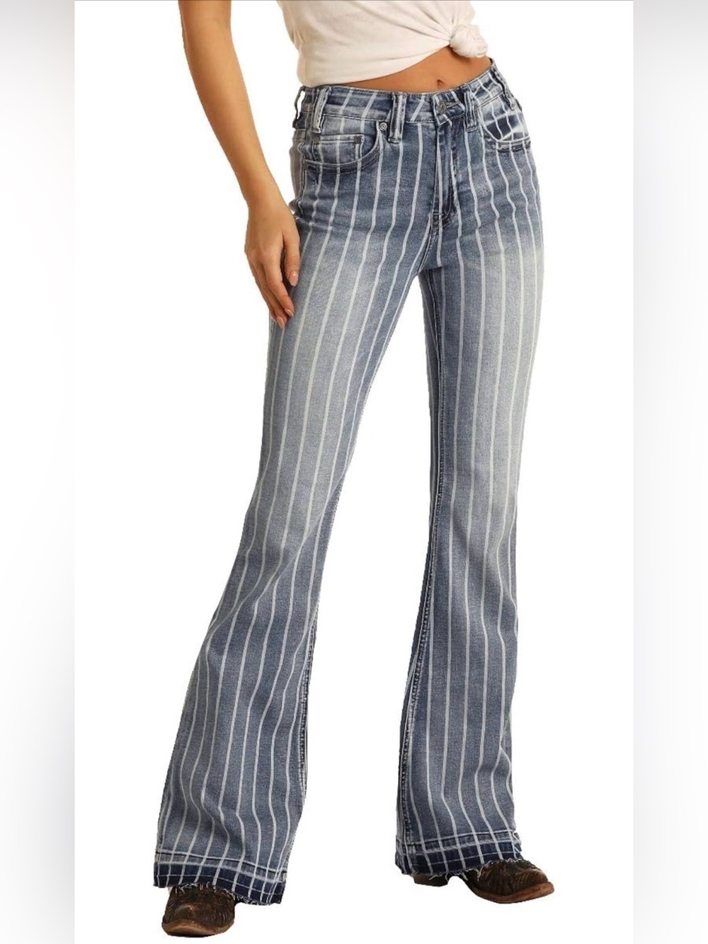 NEW ROCK & ROLL DENIM HIGH RISE EXTRA STRETCH
STRIPED TROUSER FLARE JEANS 29x32 - Picture 4 of 16